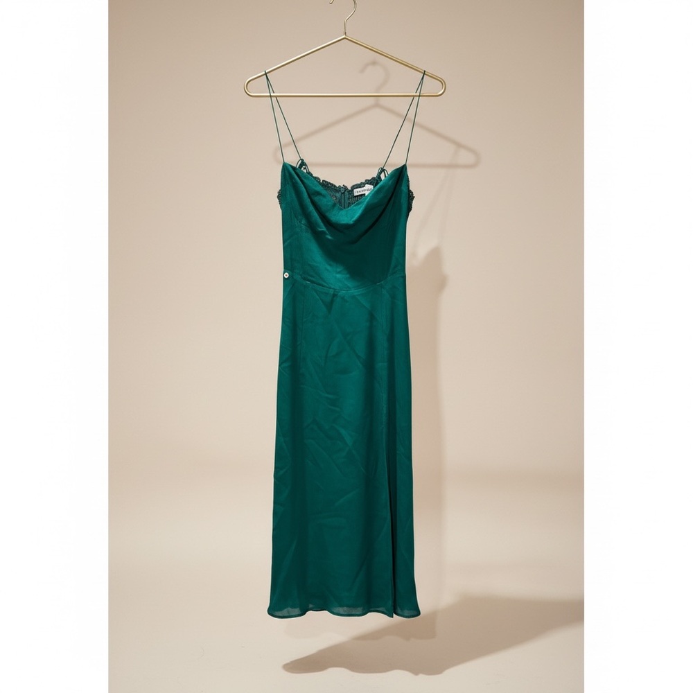 Reformation Jaelyn Midi Dress Emerald Green Size 2 Sweetheart Bustier Slit - Picture 6 of 8